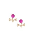 Golden Ball & Crystal Triangle Jacket Stud Earrings, Pink