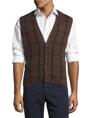 Cashmere-blend Plaid Sweater Vest, Brown