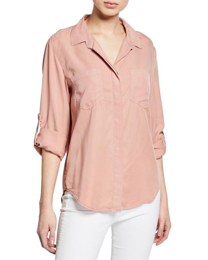 Riley Button-front Shirttail Blouse