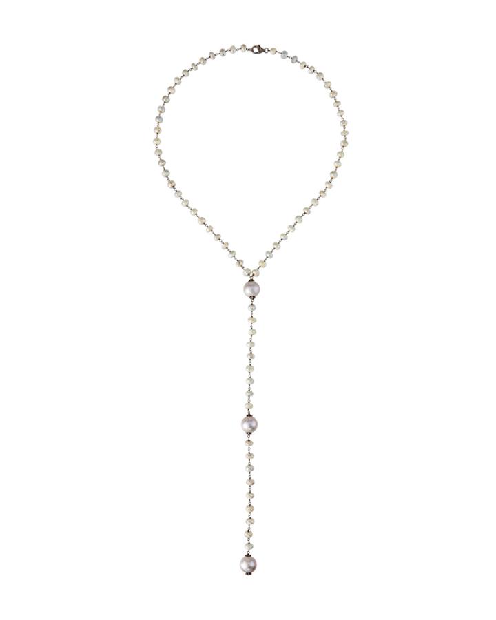 Silverite Lariat Necklace W/ Pearls