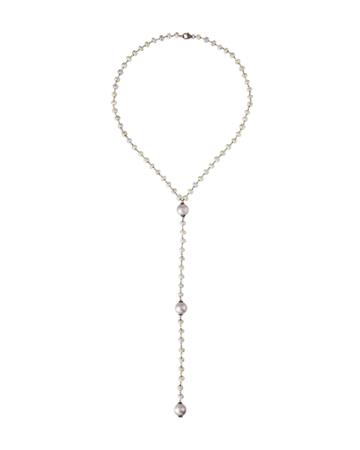 Silverite Lariat Necklace W/ Pearls