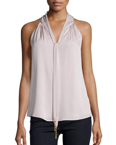 Silk-blend Tassel-tie Halter Top