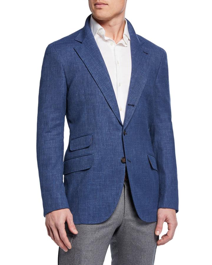 Men's Wool-blend Deconstructed Blue Blazer