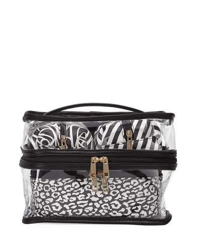 Four-piece Train Case Cosmetics Set, Black/white