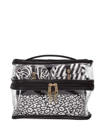 Four-piece Train Case Cosmetics Set, Black/white