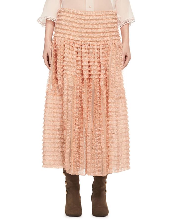 Tiered Ribbon Lace Ruffled Silk