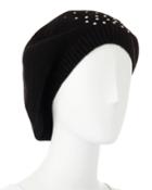 Portolano Cashmere Knit Beanie Hat W/ Crystal Trim, Black, Women's