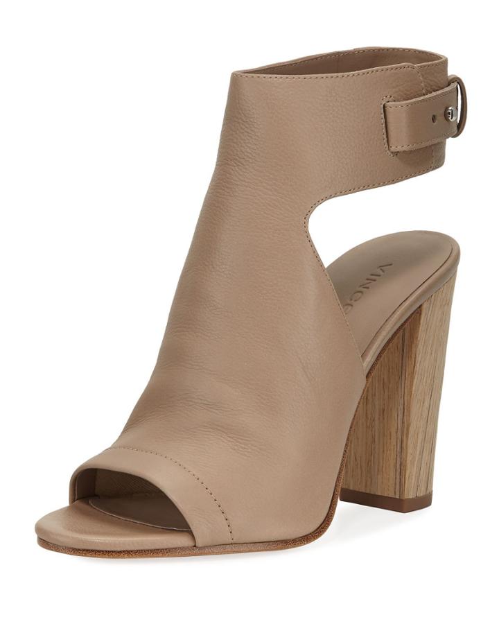 Addie Leather Open-toe Booties, Taupe