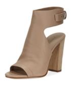 Addie Leather Open-toe Booties, Taupe