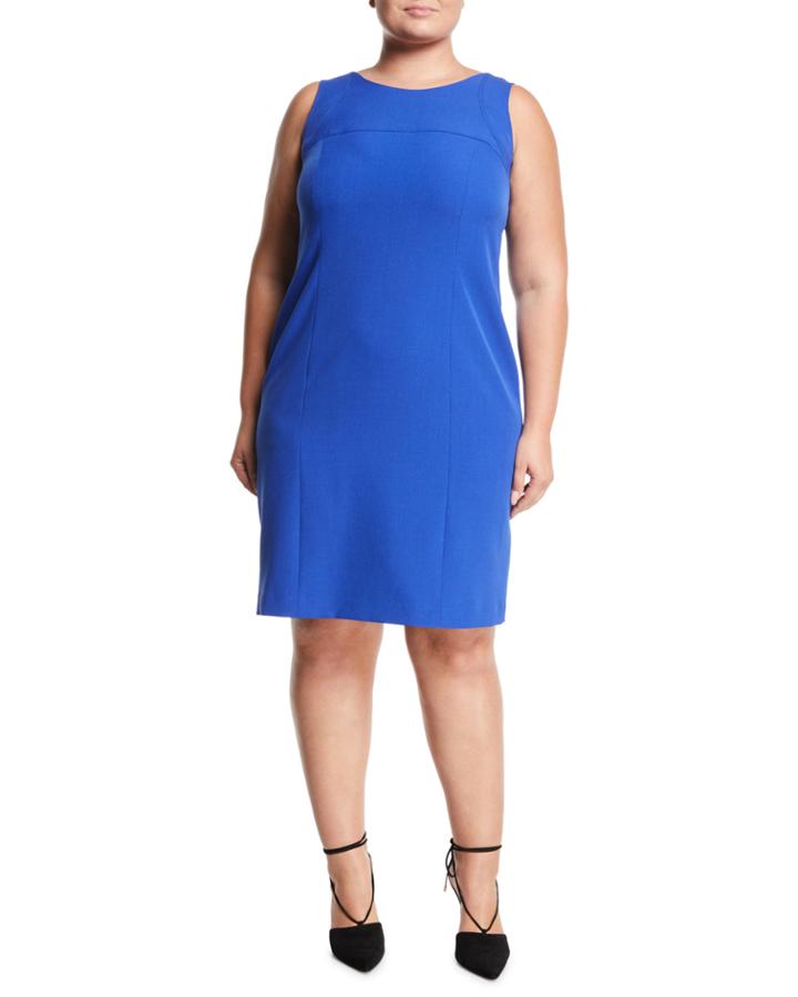 Jewel-neck Pebbled Crepe Sheath Dress,