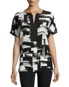 Lula Short-sleeve Silk Blouse, Black