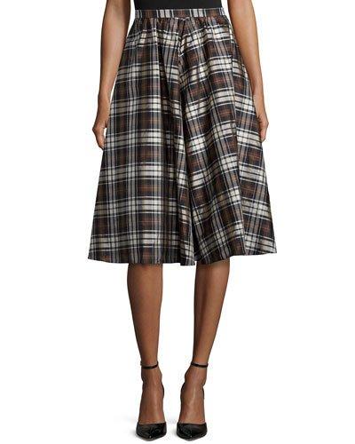 Plaid Dirndl Skirt, Black/nutmeg