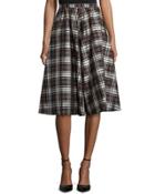 Plaid Dirndl Skirt, Black/nutmeg