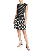 Dot Print Pleated Fit-and-flare Dress