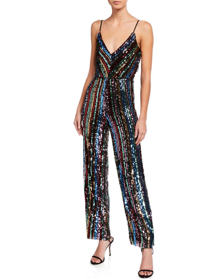Sequin Striped Cowl-back Jumpsuit