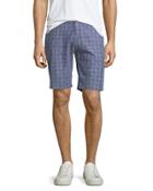 Grid-print Linen-blend