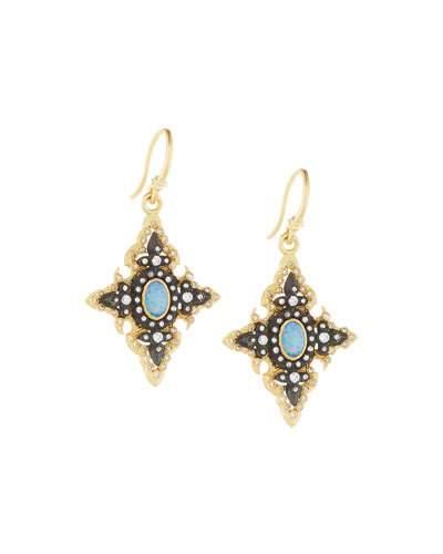Old World Opal & Diamond Pointed Cross Drop Earrings