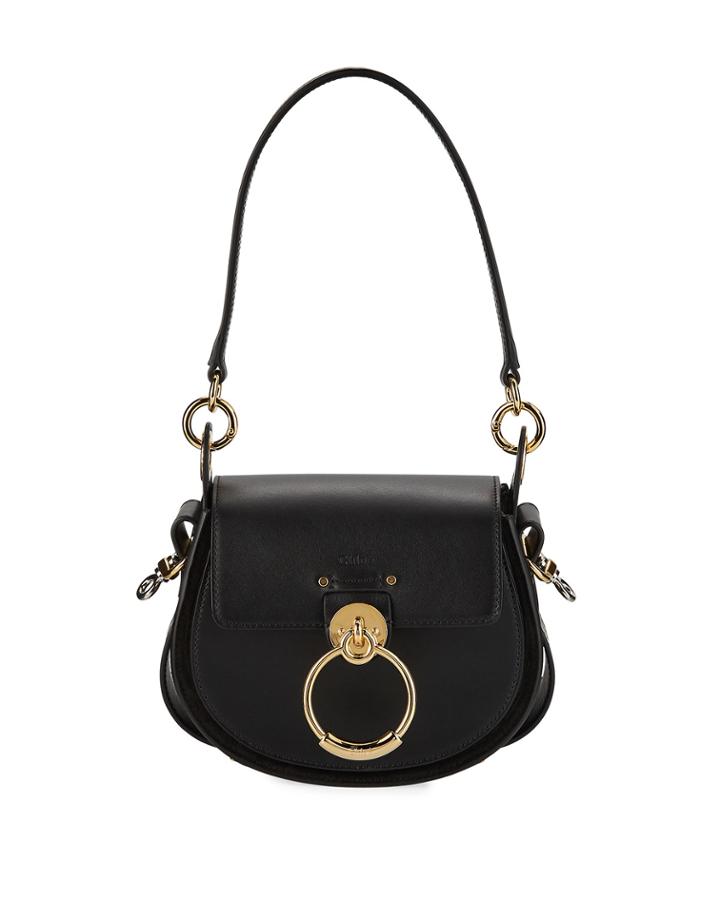 Tess Small Calfskin Crossbody Bag, Black