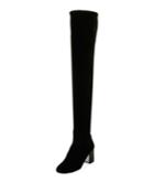 65mm Strass-heel Over-the-knee Velvet Boot, Black