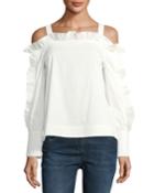 Cold-shoulder Ruffled Blouse, White