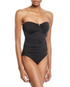 Plus Size Pearl Solids V-wire Shirred Bandeau One-piece