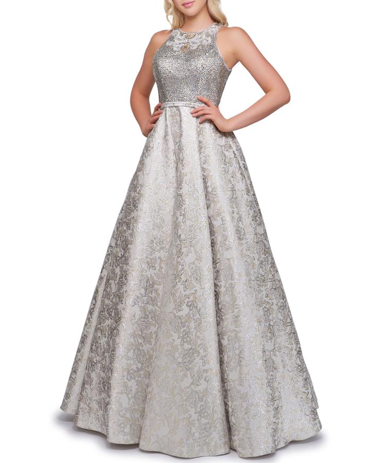 Metallic Novelty Empire Waist Gown