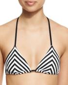 Natalie Miter-stripe Triangle Swim Top, Black/white