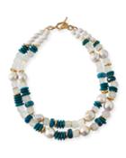 Turquoise & Pearly Bead Necklace,