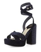 Boom Crocodile-embossed Velvet Ankle-wrap Sandal,
