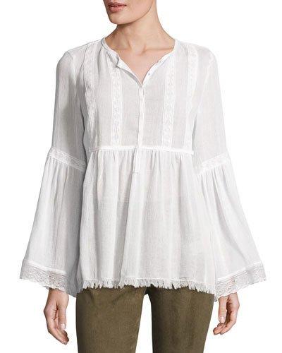 Lace-trim Mesh Blouse, Off White