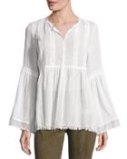 Lace-trim Mesh Blouse, Off White