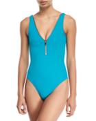 Lea Plunge Zip-neck One-piece