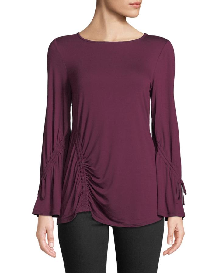 Boat-neck Tee W/ Drawstring Ruching