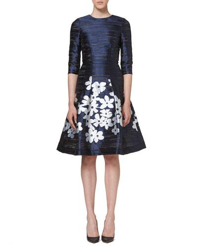 Silk Floral Jacquard Dress
