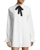 Shea Bow-tie Ruffle-cuff Shirtdress, Ivory