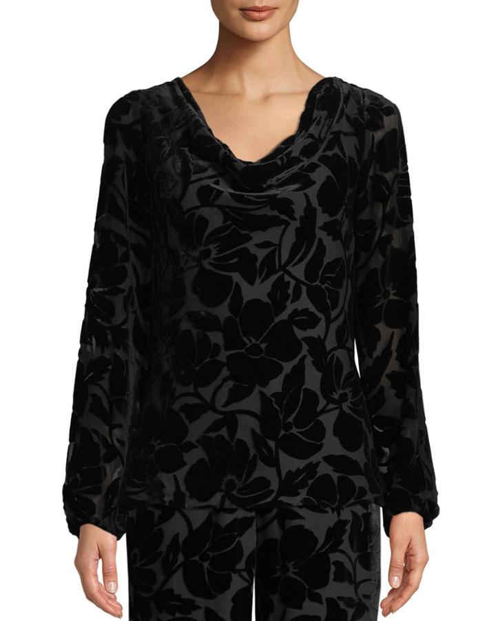 Velvet Burnout Long-sleeve Blouse