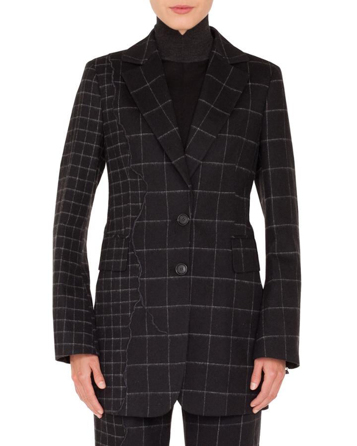 Selia Two-button Marble Tiles Patchwork Flannel Wool