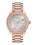 36mm Crystal Chronograph Watch W/ Bracelet Strap, Rose Gold