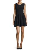 Sleeveless Ribbed Fit-and-flare Dress, Black