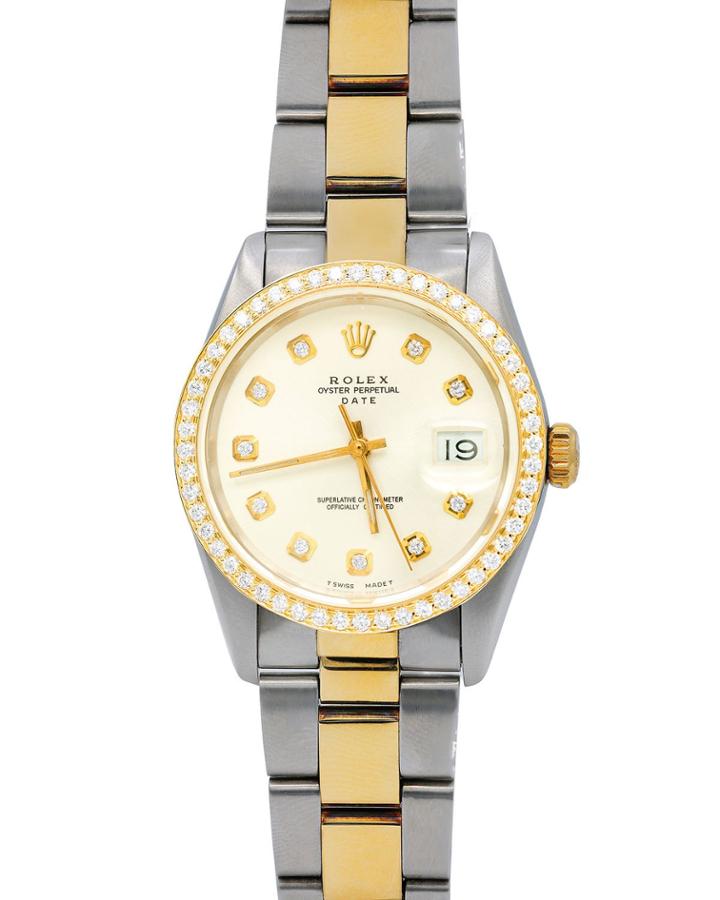Pre-owned 34mm Oyster Perpetual Datejust Watch With Diamonds, Gold/steel/white