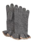 Neiman Marcus Cashmere Ruffle Contrast-trim Gloves, Gargoyle Gray/camel, Women's, Gargoyle(c