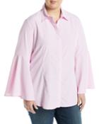 Striped Bell-sleeve Button Front Blouse,