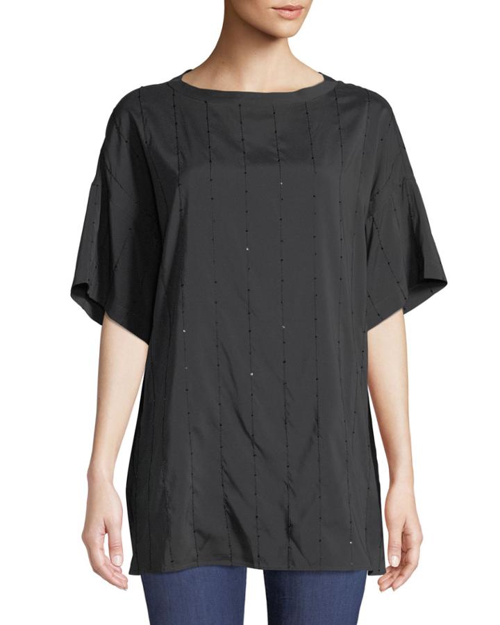 Short-sleeve Sequin-striped