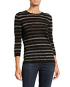 Metallic Stripe Crewneck 3/4-sleeve Cashmere