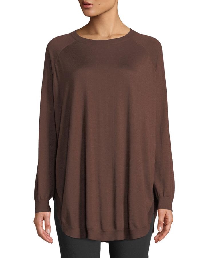 Cashmere-silk Long-sleeve Poncho Top