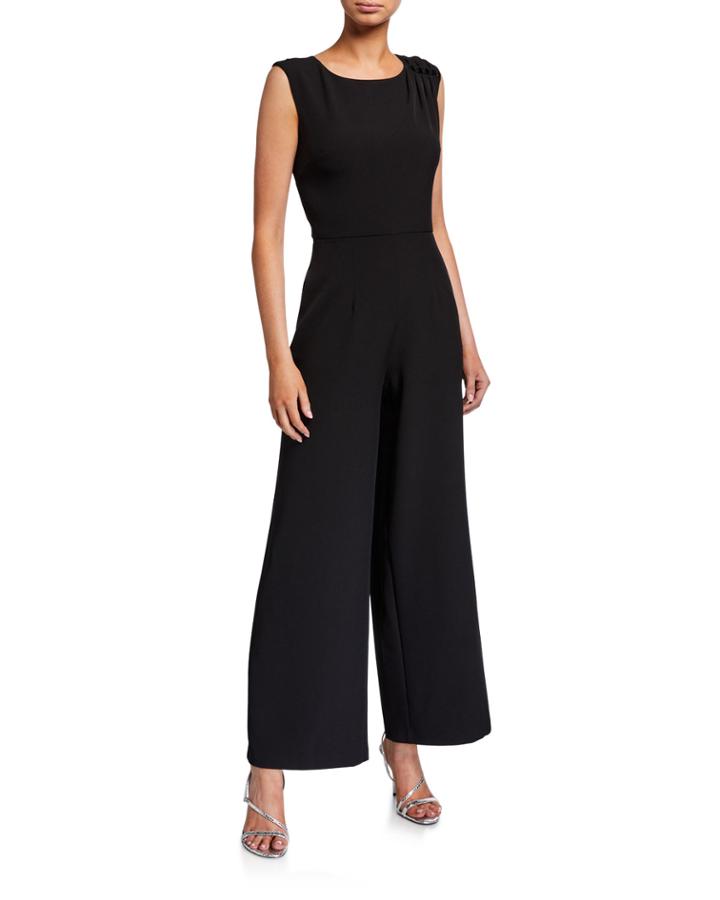 Pleated-shoulder Wide-leg Jumpsuit