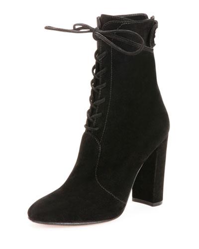 Suede Lace-up Ankle Boot, Black