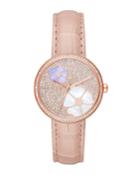 36mm Courtney Flower & Crystal Leather Watch, Rose Golden