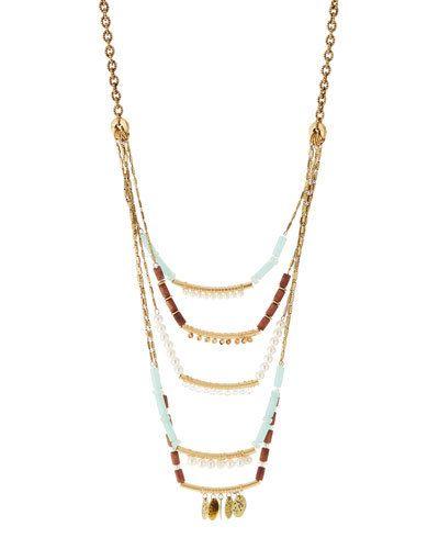 Golden Five-row Mixed-media Necklace
