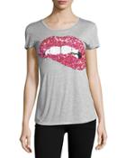 Sequined-lip Jersey Tee